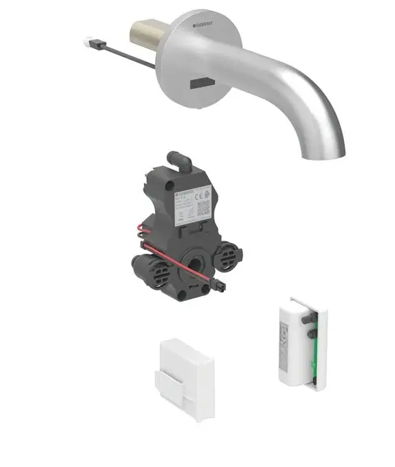Geberit Piave - elektronisks izlietnes vārsts zemapmetuma montāžai, ģeneratora darbība, easy to clean, matēts nerūsējošais tērauds 116.285.SN.1