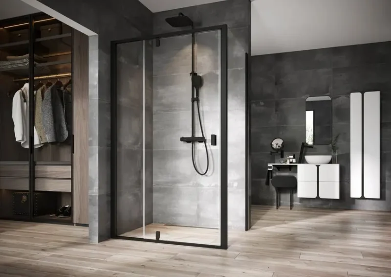 Ravak Nexty - Fiksēta sānu siena 90 cm, melns/caurspīdīgs stikls 90O70300Z1