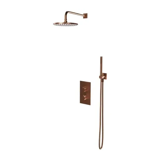 OMNIRES Contour - dušas komplekts ar zemapmetuma termostatu, ar iebūvējamo daļu, diametrs 25 cm, matēts varš SYSCT11CPB