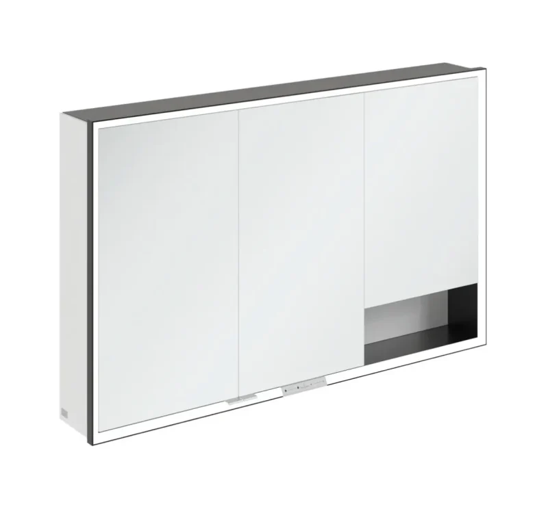 Villeroy & Boch My View+ - spoguļskapītis ar LED apgaismojumu 120x75x17 cm, 3 durvis, matēti melns/pelēks B48112VE