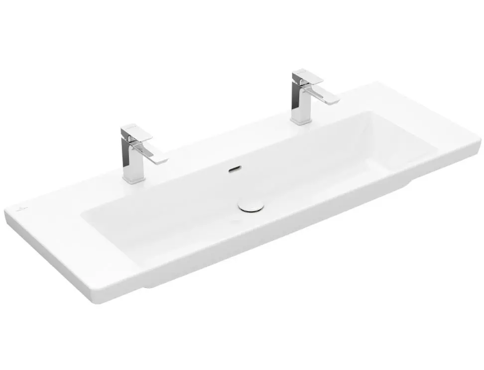 Villeroy & Boch Subway 3.0 - dubultā izlietne 130x48 cm, ar pārplūdi, jaucējkrāna caurumi, CeramicPlus, Alpu balts 4A70D4R1