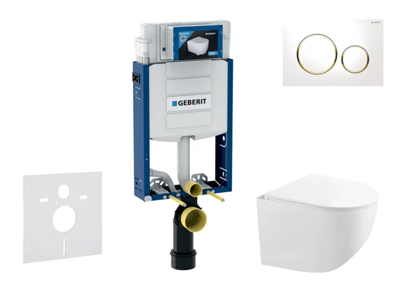 Geberit Kombifix - komplekts priekšsienas elements, kompaktā WC Gaia ar Softclose sēdekli un Sigma20 vadības plati, balts/zelts SANI15CA3128