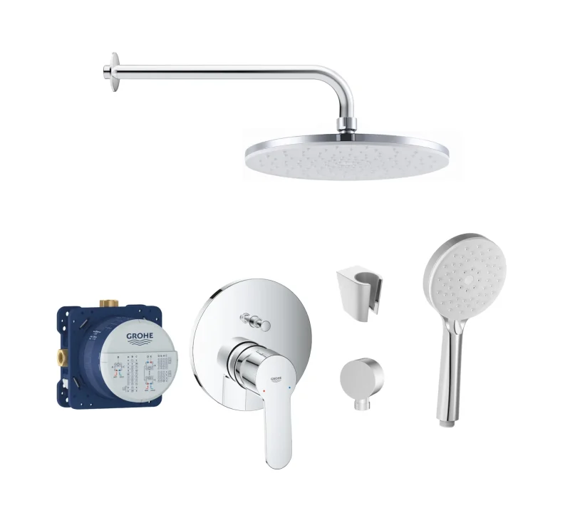 Grohe/Kielle - dušas komplekts ar maisītāju un zemapmetuma montāžas korpusu, hroms SANI21GKK017