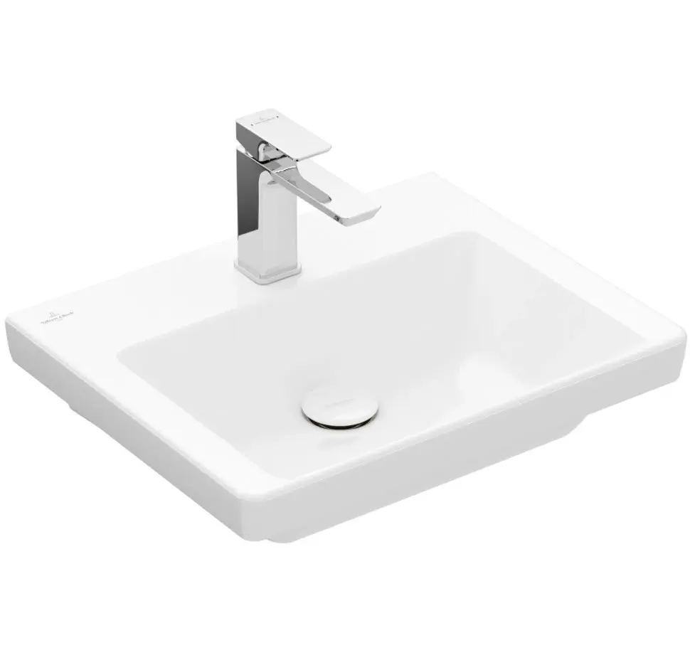 Villeroy & Boch Subway 3.0 - mēbeļu rokas izlietne 50x40 cm, bez pārplūdes, ar jaucējkrāna atveri, CeramicPlus, Alpu balts 4370FGR1
