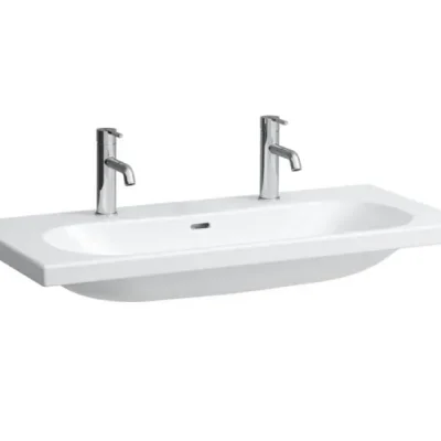 Laufen Lua - mēbeļu dubultā izlietne 46x100 cm, ar pārplūdi, 2 caurumi maisītājam, LCC, balta H8100894001071
