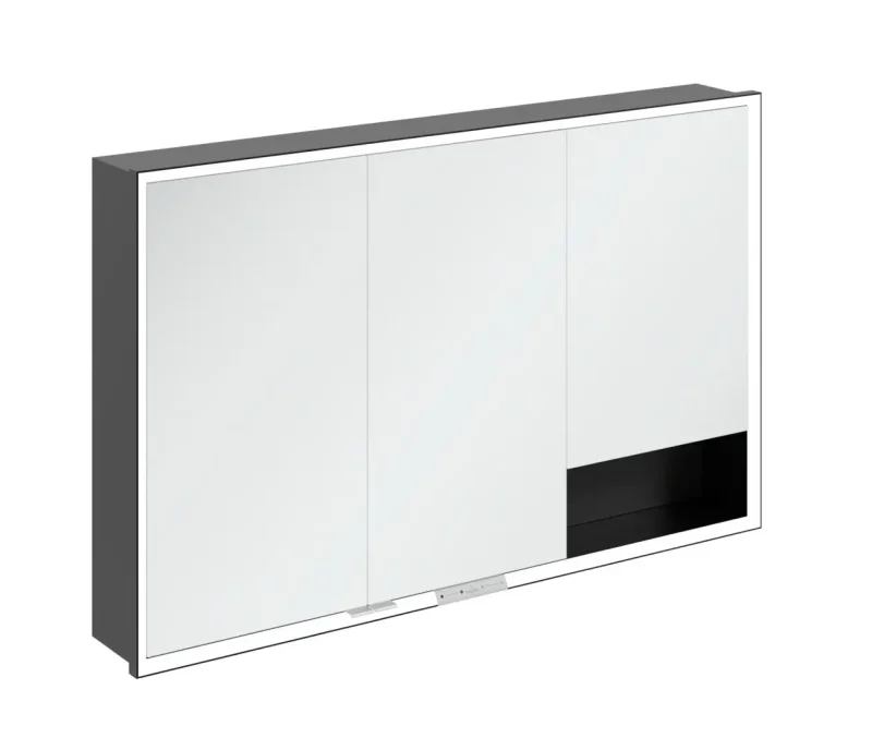 Villeroy & Boch My View+ - spoguļskapītis ar LED apgaismojumu 120x75x17 cm, 3 durvis, melns/melns matēts B48212VL