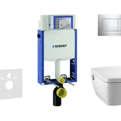 Geberit Kombifix - uzstādīšanas elements sienas WC ar vadības plati Sigma20, hroms spīdīgs/hroms matēts + Tece One - dušas WC un WC sēdeklis, bez apmales, SoftClose 110.302.00.5 NT6