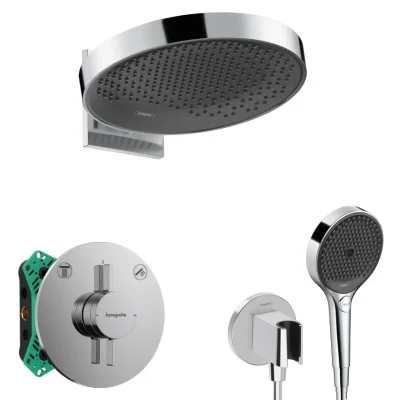Hansgrohe - dušas komplekts ar zemapmetuma maisītāju, ar iebūves korpusu, diametrs 36 cm, 3 strūklas veidi, hroms SANI21HHH008