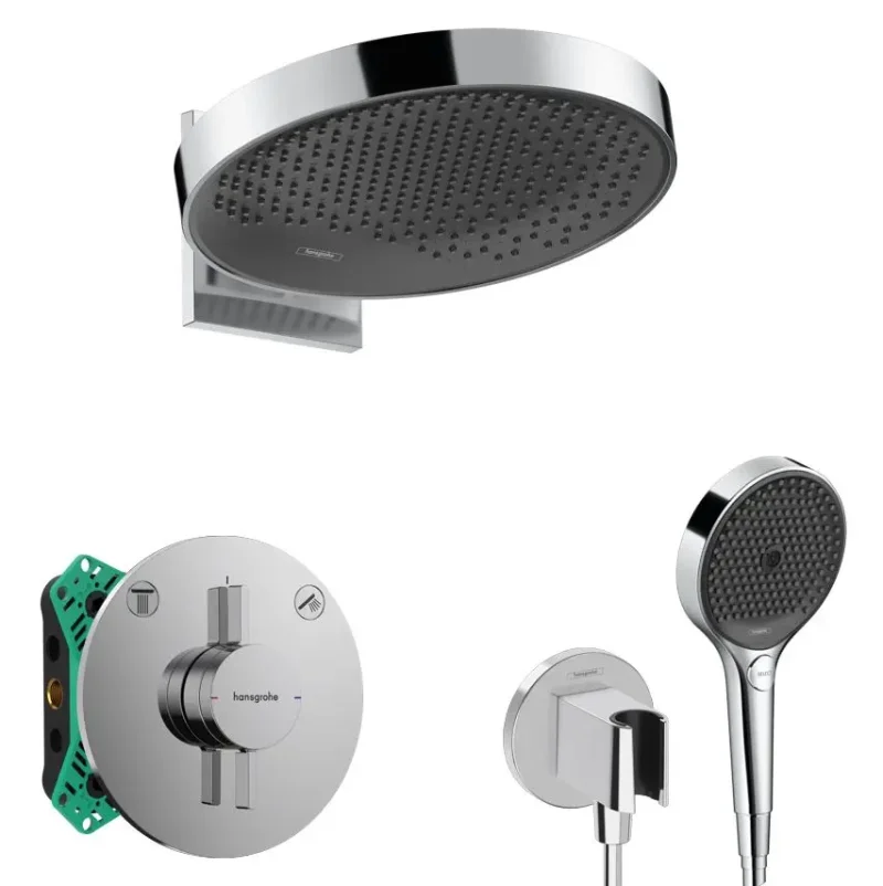 Hansgrohe - dušas komplekts ar zemapmetuma maisītāju, ar iebūves korpusu, diametrs 36 cm, 3 strūklas veidi, hroms SANI21HHH008