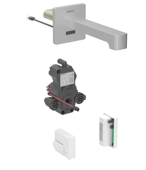 Geberit Brenta - elektronisks izlietnes vārsts zemapmetuma, ģeneratora darbība, easy to clean, matēts nerūsējošais tērauds 116.295.SN.1