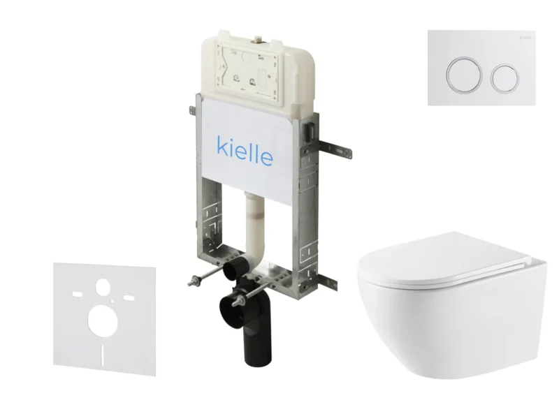 kielle Genesis New - komplekts priekšsienas uzstādīšanai, WC Oudee, Vortex Rimless+, Softclose sēdeklis un vadības plate Gemini New II, spīdīgi balts/hroms 30528SZ58