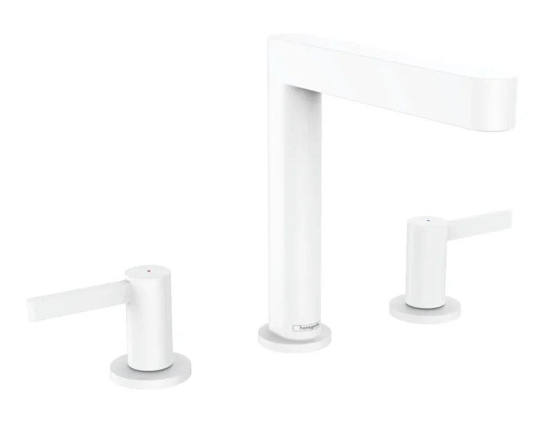 Hansgrohe Finoris - izlietnes vienas sviras maisītājs 160, 3 caurumu uzstādīšana, ar noteces komplektu Push-Open, EcoSmart, balts matēts 76034700