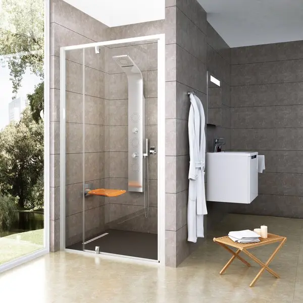 Ravak Pivot - dušas durvis PDOP2-120, 116-121 cm, balts/hroms/caurspīdīgs stikls 03GG0100Z1