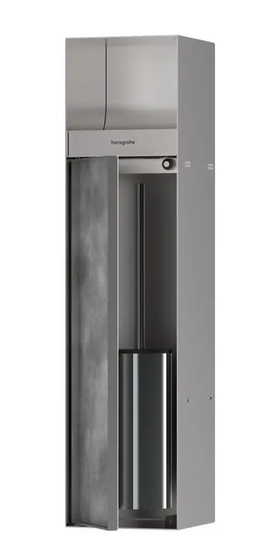 Hansgrohe XtraStoris Rock - iebūvēts tualetes papīra turētājs ar tualetes birsti, ar durtiņām, birstēts nerūsējošais tērauds 56062800