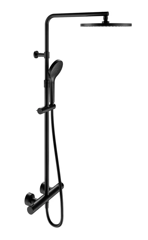 Keuco Plan blue - dušas komplekts ar termostatu, diametrs 25 cm, 3 strūklas veidi, matēti melns 53926372321
