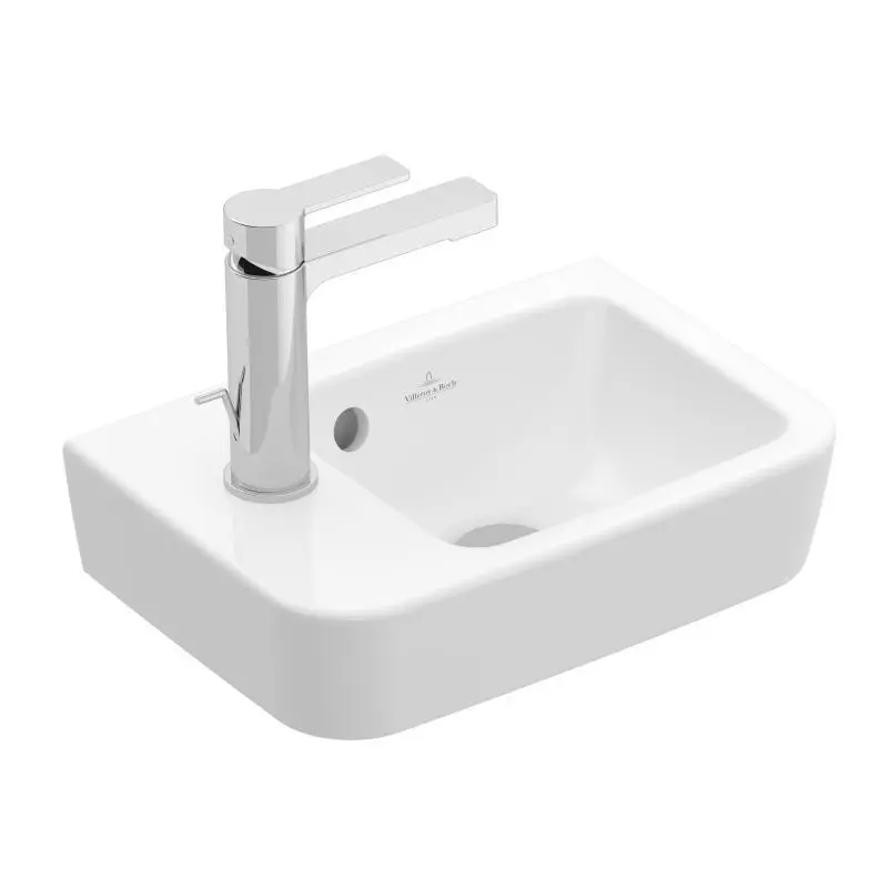 Villeroy & Boch O.novo - roku mazgājamā izlietne Compact 36x25 cm, ar pārplūdi, 1 jaucējkrāna caurums kreisajā pusē, CeramicPlus, Alpu balts 434236R1