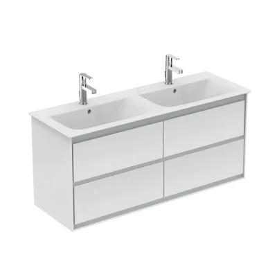 Ideal Standard Connect Air - Dubultais izlietnes skapītis 120 cm, balts spīdīgs/gaiši pelēka laka matēta E0822KN