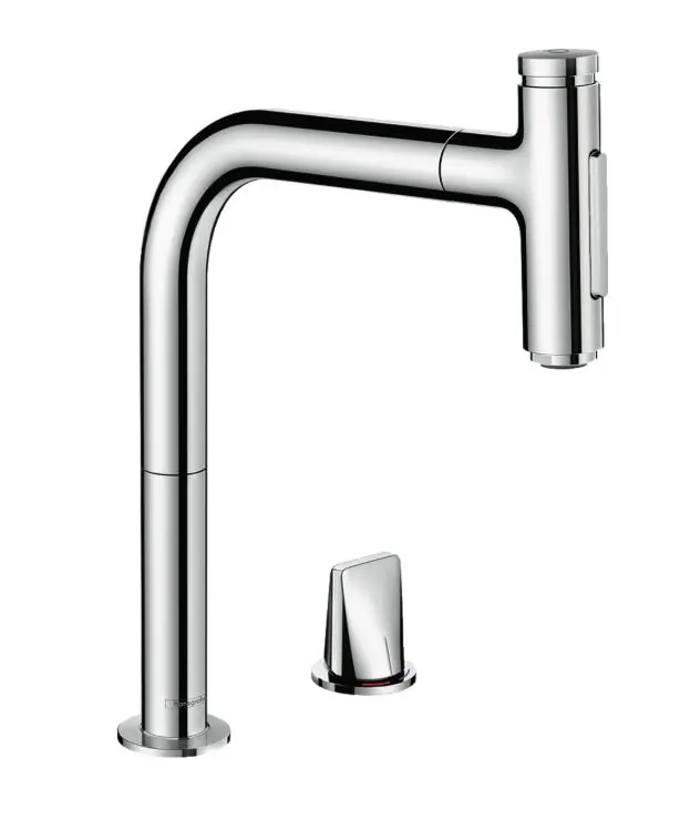 Hansgrohe M71 - virtuves izlietnes maisītājs M7120-H200 ar izvelkamu trauku dušu, 2 caurumu montāža, sBOX, hromēts 73818000
