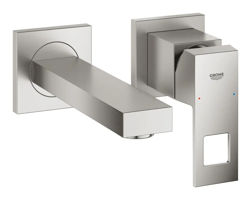 Grohe Eurocube - zemapmetuma izlietnes maisītājs, 2 atveru montāža, Supersteel 19895DC0