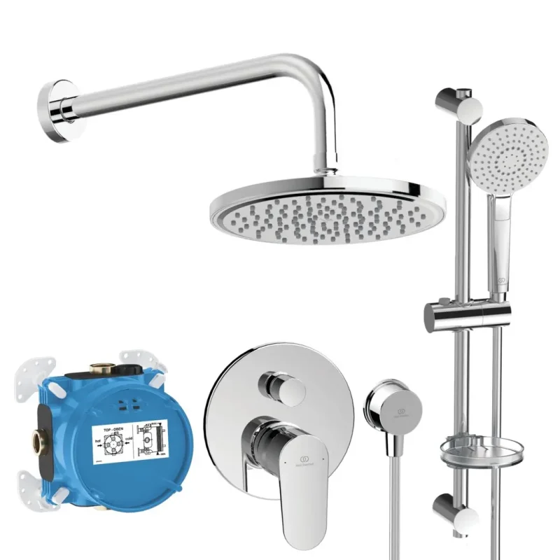 Ideal Standard Cerafine O - dušas komplekts ar zemapmetuma maisītāju, ar iebūvējamo korpusu, 3 strūklas veidi, diametrs 20 cm, hroms BD190AA
