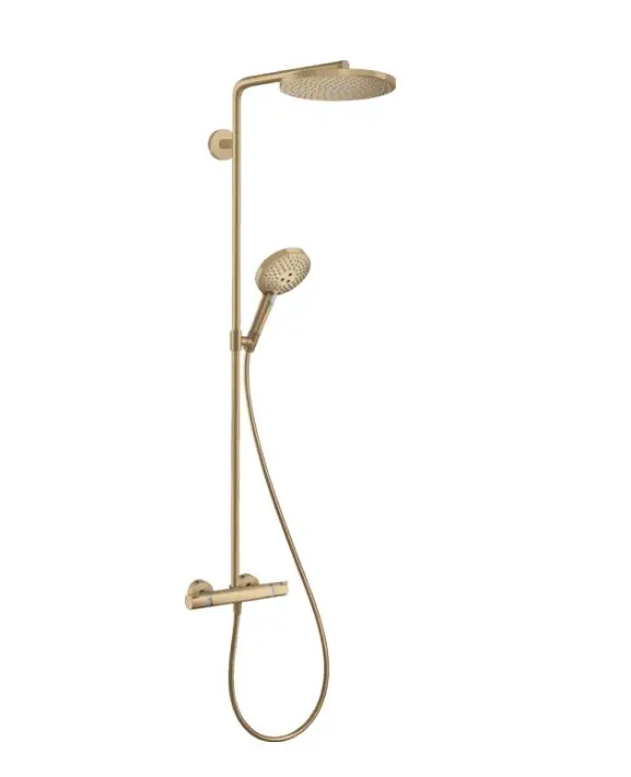 Hansgrohe Raindance S - dušas komplekts ar termostatu, diametrs 24 cm, 3 strūklas veidi, EcoSmart, birstēta bronza 28823140