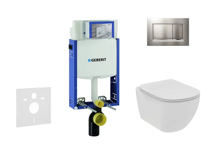 Geberit Kombifix - komplekts no priekšsienas elementa, sienas WC un WC sēdekļa Ideal Standard Tesi, vadības plate Sigma20, Rimless, SoftClose, matēts hroms/Hroms 110.302.00.5 NE7