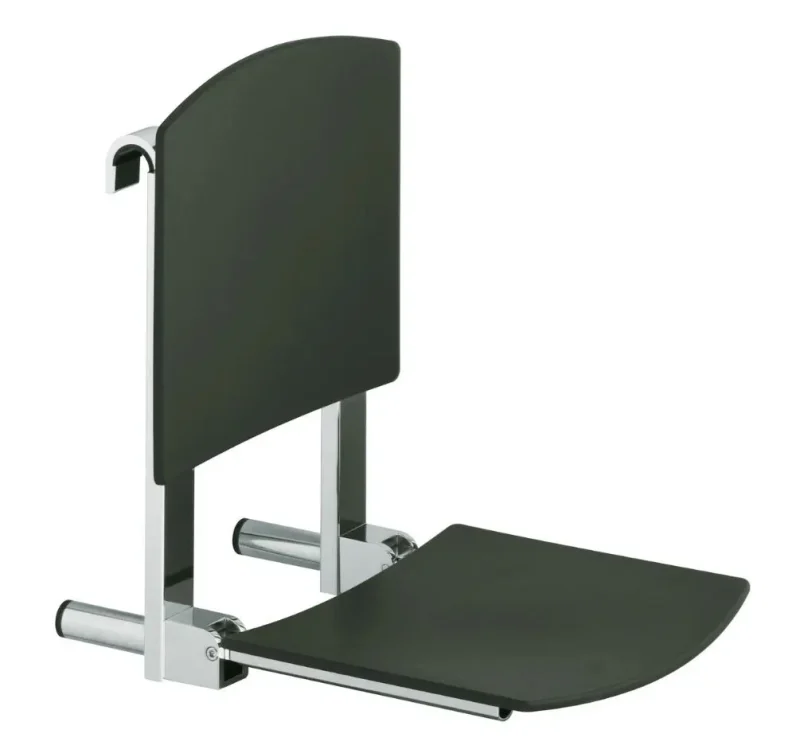 Keuco Plan Care - WC sēdeklis 31x36 cm, pie sienas stiprināms, ar atzveltni, melns/Hroms 34981010037