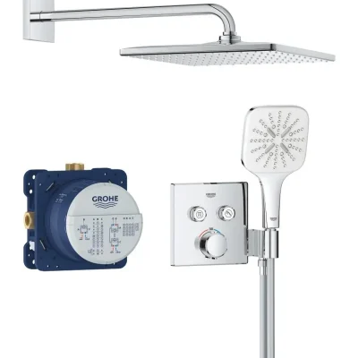 Grohe Precision SmartControl - dušas komplekts ar termostatu zemapmetuma montāžai, 31x31 cm, 3 strūklas veidi, hroms 34876000