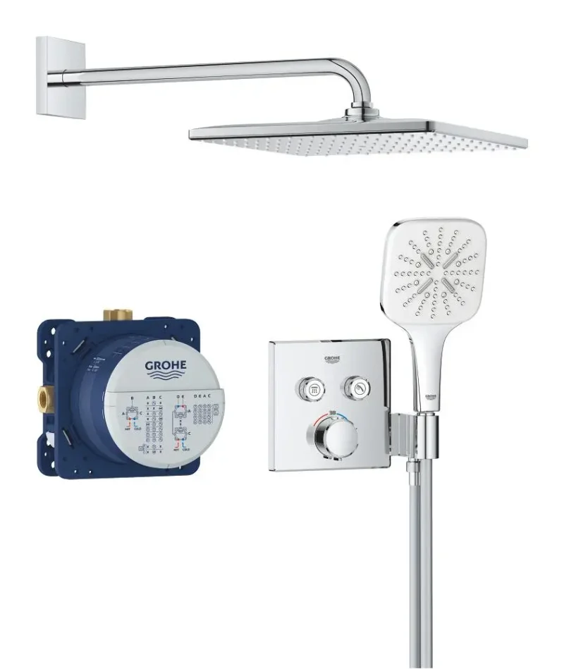 Grohe Precision SmartControl - dušas komplekts ar termostatu zemapmetuma montāžai, 31x31 cm, 3 strūklas veidi, hroms 34876000
