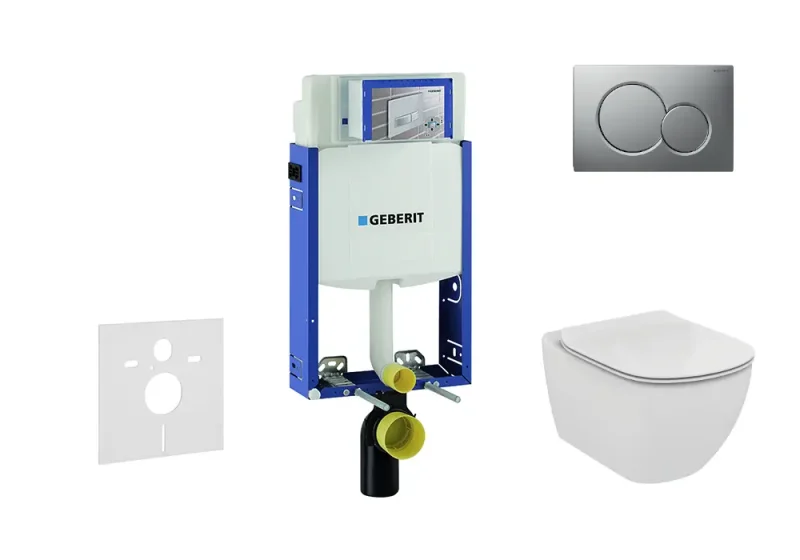 Geberit Kombifix - instalācijas elements piekaramajam WC ar vadības plati SIGMA01, matēts hroms + Ideal Standard Tesi - WC un WC sēdeklis, Aquablade, SoftClose 110.302.00.5 NU3