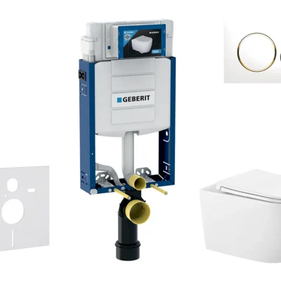 Geberit Kombifix - komplekts priekšsienas elements, WC Gaia ar Softclose sēdekli un Sigma20 vadības plati, balts/zelta SANI15CA3125