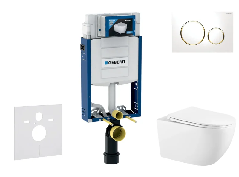 Geberit Kombifix - komplekts priekšsienas elements, WC Gaia ar Softclose sēdekli un Sigma20 vadības plati, balts/zelta SANI15CA3125