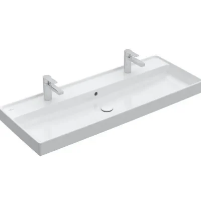 Villeroy & Boch Collaro - mēbeļu izlietne, 120x47 cm, ar pārplūdi, 2 jaucējkrāna caurumiem, Alpu balts 4A33C401