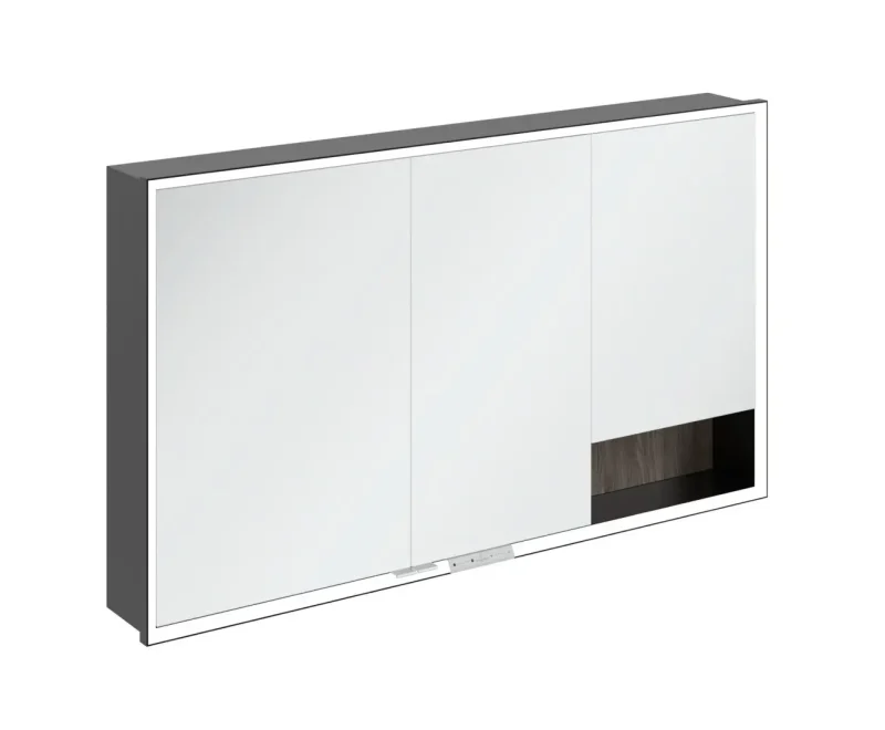 Villeroy & Boch My View+ - spoguļskapītis ar LED apgaismojumu 130x75x17 cm, 3 durvis, akmens ozols/matēti melns B48213RK