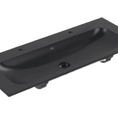 Villeroy & Boch Finion - dubultizlietne 120x50 cm, bez pārplūdes, 2 caurumi maisītājam, CeramicPlus, Pure Black 4164C1R7
