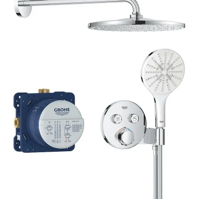 Grohe Precision SmartControl - dušas komplekts ar termostatu zemapmetuma montāžai, diametrs 31 cm, 3 strūklas veidi, hroms 34877000