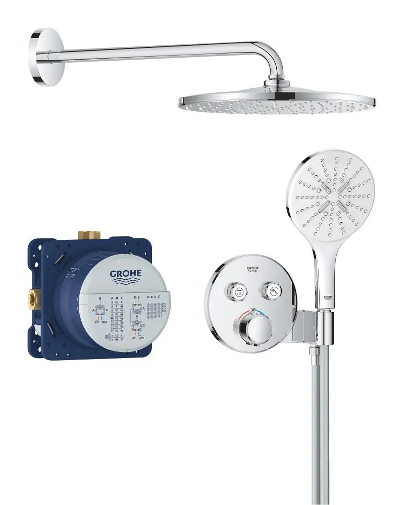 Grohe Precision SmartControl - dušas komplekts ar termostatu zemapmetuma montāžai, diametrs 31 cm, 3 strūklas veidi, hroms 34877000