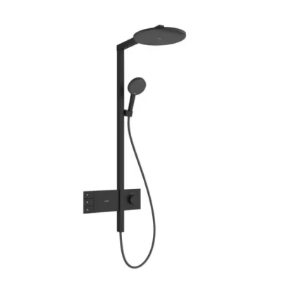 Hansgrohe Raindance Alive S - dušas komplekts ar termostatu, diametrs 30 cm, 3 strūklas veidi, EcoSmart, matēti melns 24596670