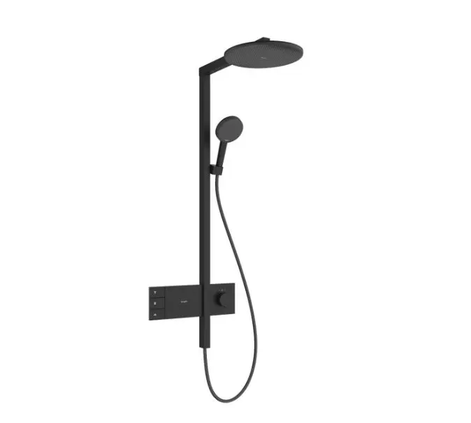 Hansgrohe Raindance Alive S - dušas komplekts ar termostatu, diametrs 30 cm, 3 strūklas veidi, EcoSmart, matēti melns 24596670