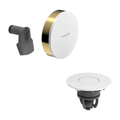Hansgrohe Exafill - gatavs komplekts vannas ieplūdei, noteces un pārplūdes garnitūra, Push-Open, balts spīdīgs/pulēta zelta apdare 58119990
