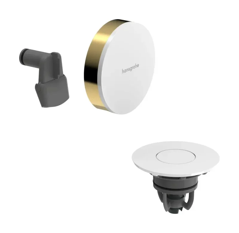Hansgrohe Exafill - gatavs komplekts vannas ieplūdei, noteces un pārplūdes garnitūra, Push-Open, balts spīdīgs/pulēta zelta apdare 58119990
