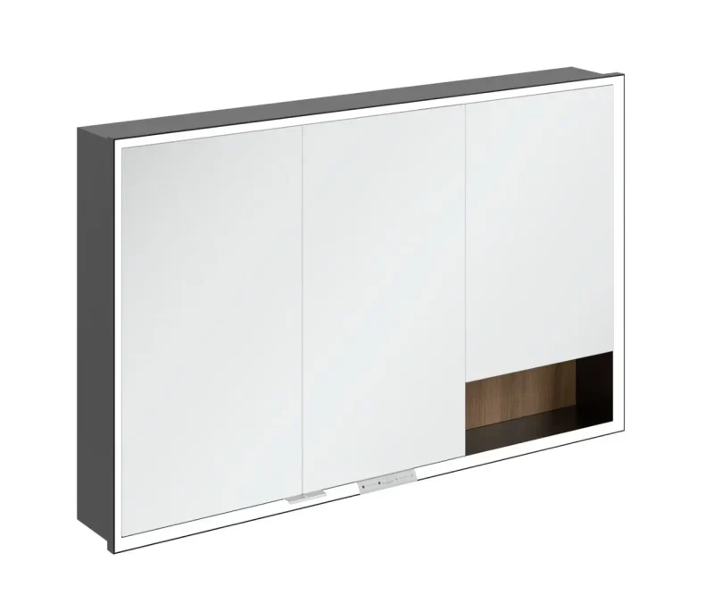 Villeroy & Boch My View+ - spoguļskapītis ar LED apgaismojumu 120x75x17 cm, 3 durvis, Kansas ozols/matēti melns B48212RH