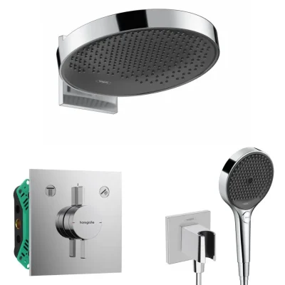 Hansgrohe - dušas komplekts ar zemapmetuma maisītāju, ar montāžas korpusu, diametrs 36 cm, 3 strūklas veidi, hroms SANI21HHH009