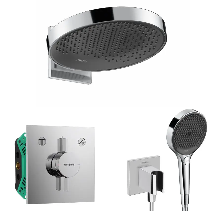 Hansgrohe - dušas komplekts ar zemapmetuma maisītāju, ar montāžas korpusu, diametrs 36 cm, 3 strūklas veidi, hroms SANI21HHH009