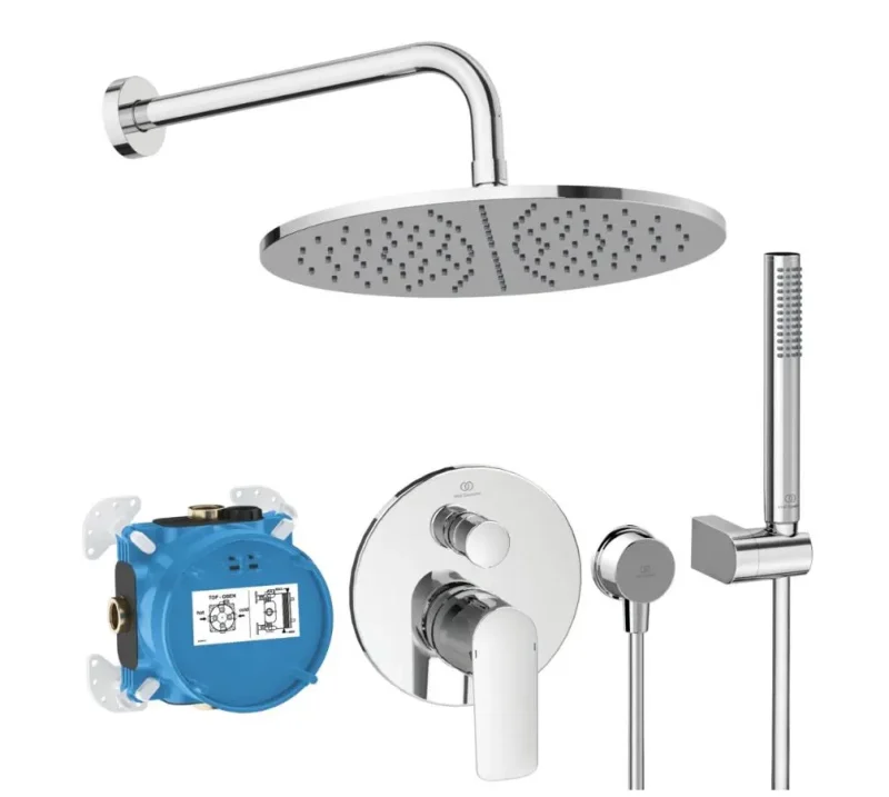 Ideal Standard CeraTherm - dušas komplekts ar zemapmetuma maisītāju, ar iebūvējamo korpusu, diametrs 30 cm, hroms A7574AA