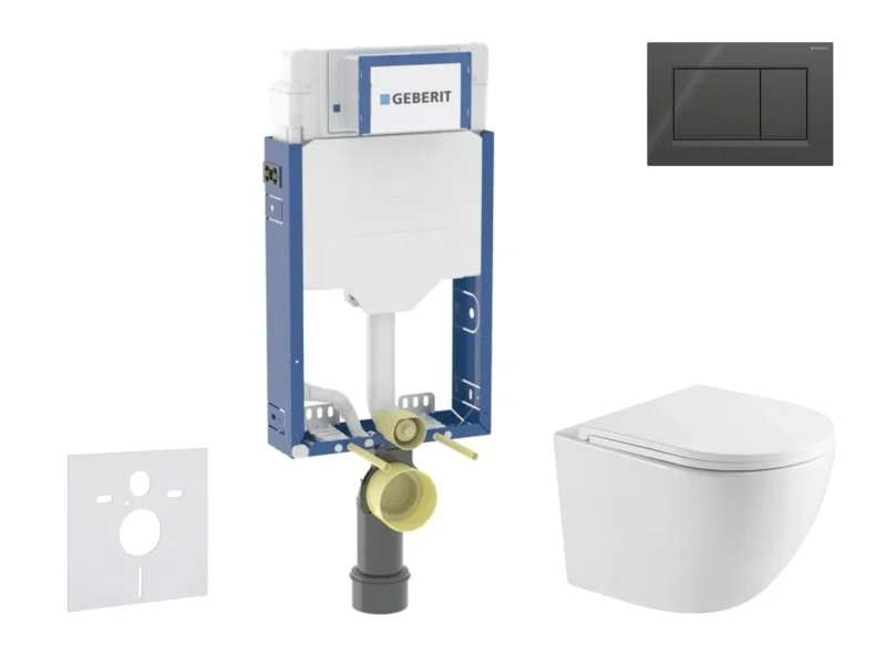 Geberit Kombifix - komplekts priekšsienas elements, WC Oudee ar Softclose sēdekli un Sigma20 vadības plati, melns spīdīgs/matēti melns SANI15CA5147