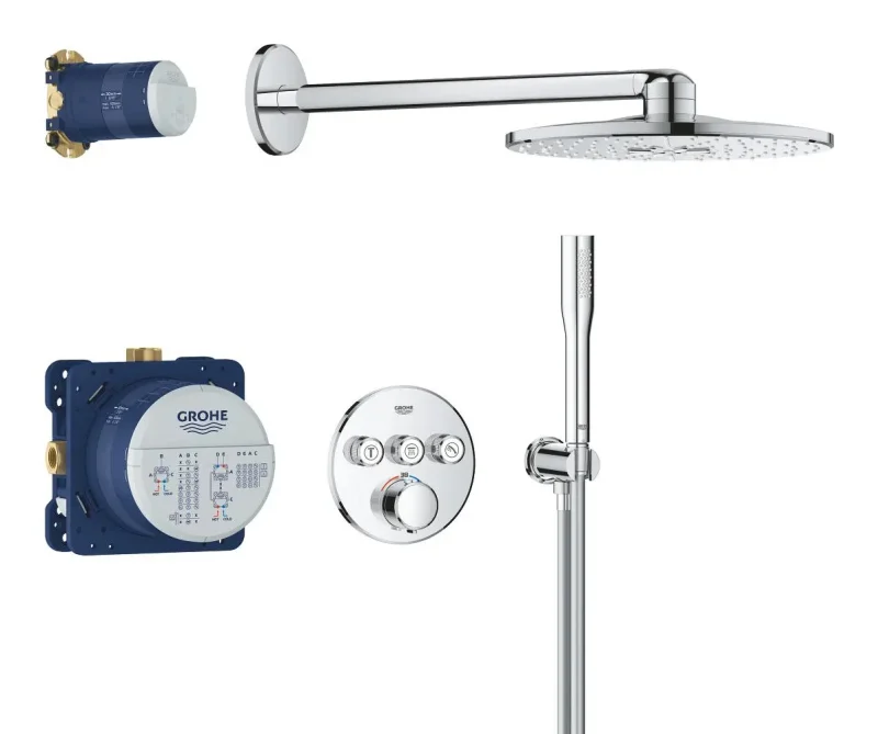 Grohe Precision SmartControl - dušas komplekts ar termostatu zemapmetuma montāžai, diametrs 31 cm, 2 strūklas veidi, hroms 34874000