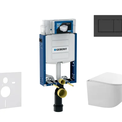 Geberit Kombifix - priekšsienas elementa komplekts, Gaia WC ar SoftClose sēdekli un Sigma20 vadības plati, melns matēts/melns SANI15CA5105