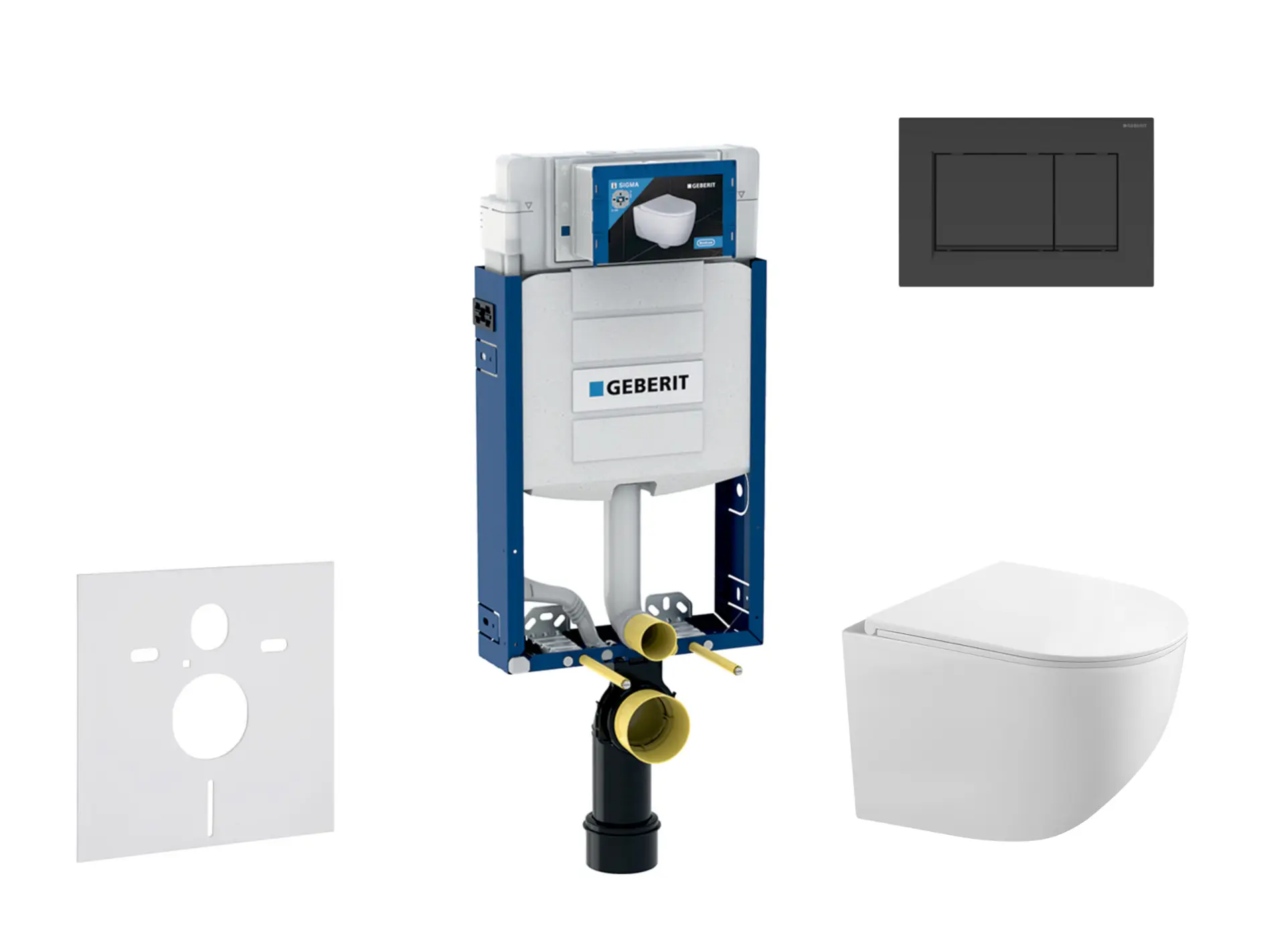 Geberit Kombifix - priekšsienas elementa komplekts, Gaia WC ar SoftClose sēdekli un Sigma20 vadības plati, melns matēts/melns SANI15CA5105