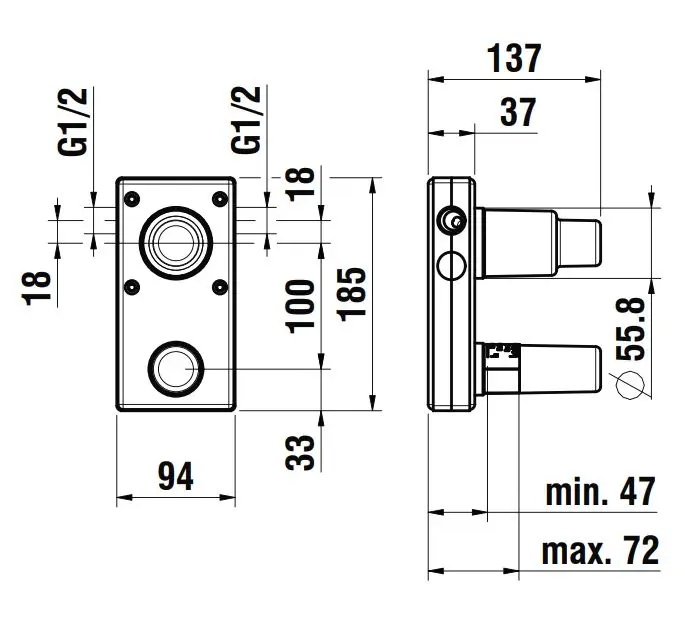 Laufen Concealed Bodies - Simibox 2-punktu zemapmetuma iebūvējamais korpuss, svira augšpusē HF574048000000